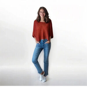 Bisou Bisou Red Metallic Holiday‎ Sweater Short Bat Wing Sleeves Size M